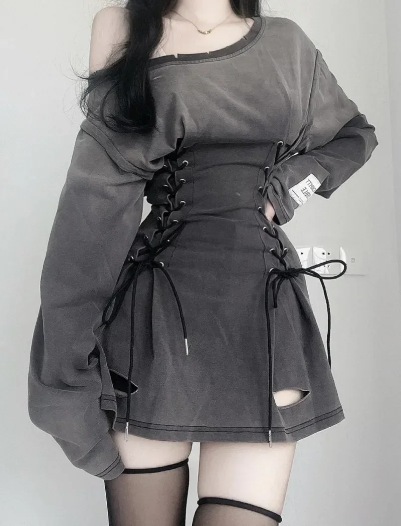 Winter Clothing Aesthetic - Fairycore Grunge Corsetto Abito Manica Lunga