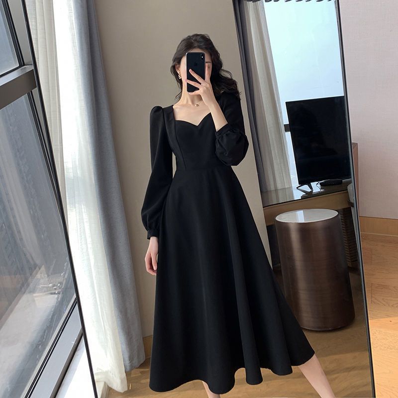 Winter Clothing Colors - Temperamento abito Midi nero primavera autunno