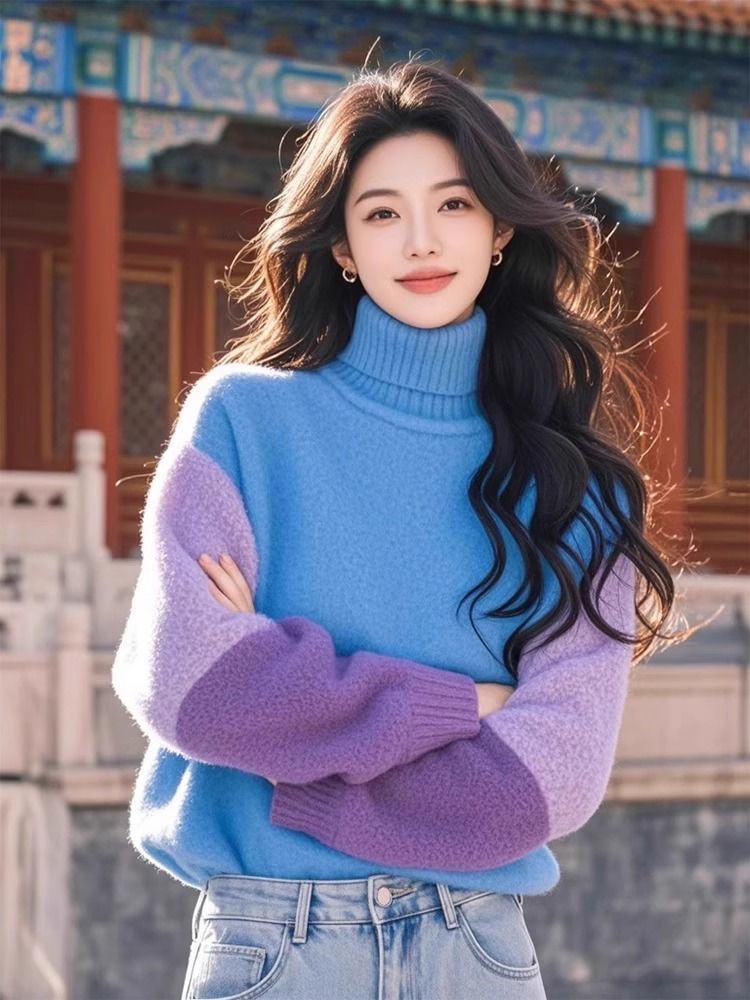 Winter Clothing Colors - Eleganti colori contrastanti maglioni impiombati dolcevita